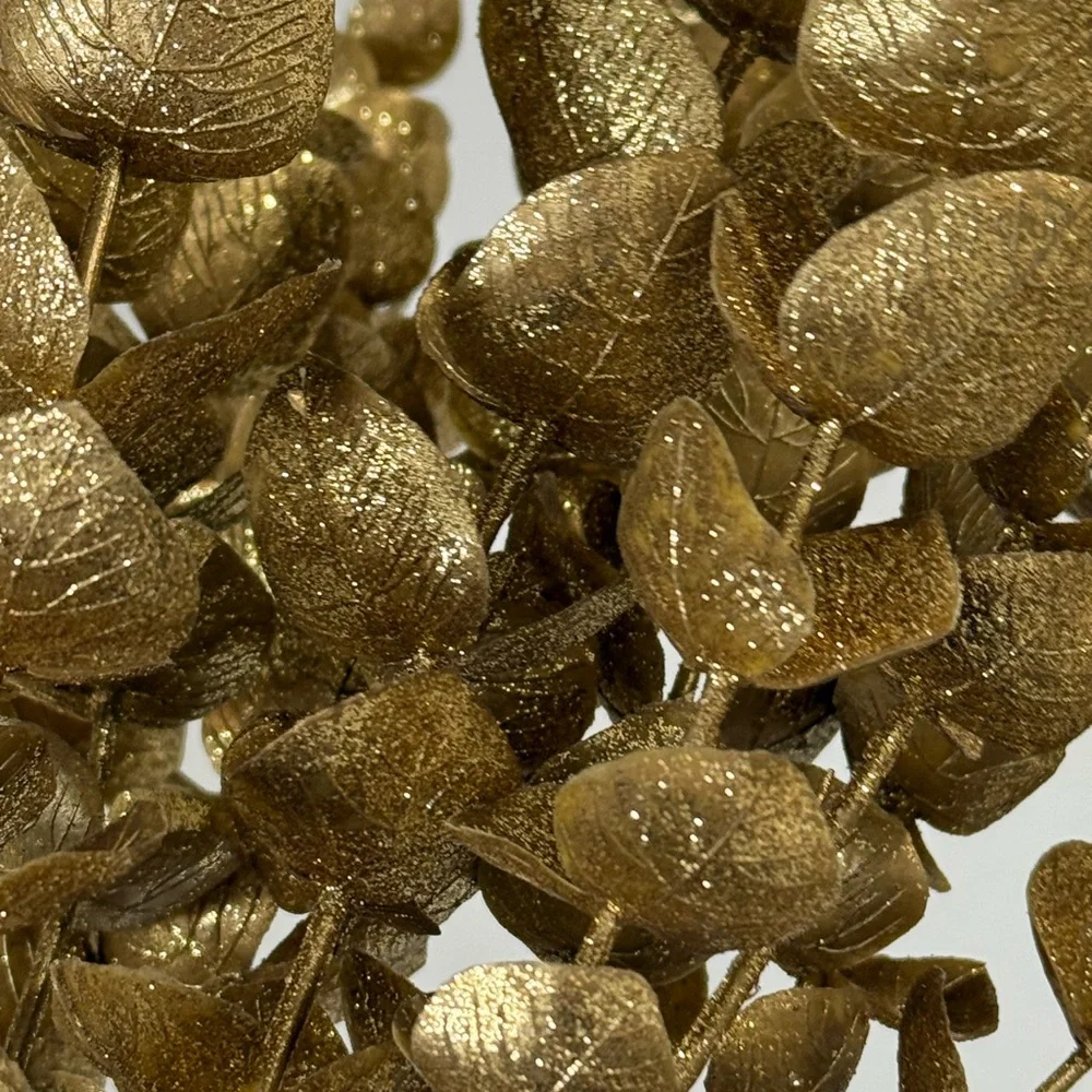 New Gold Metallic Faux Eucalyptus Christmas Floral Stems 26” - Set of 5